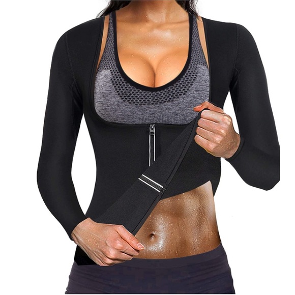 Waist Trainer Hot Sauna Sweat Body Shaper Long Sleeve Front Zipper Jacket - Picture 1 of 7